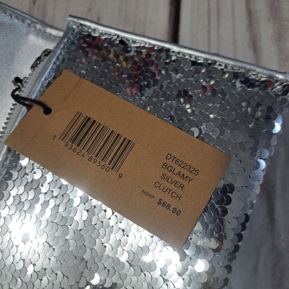 STEVE MADDEN BGLAMY Sequin Clutch Silver Shoulder Crossbody Bag Party - Picture 10 of 12